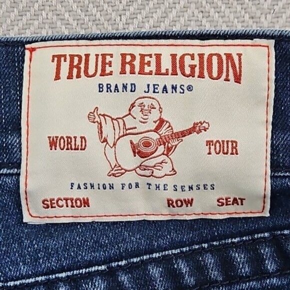 True Religion Jeans Men's 34 x 32 Blue Relaxed Denim Green Contrast Stitching - Picture 13 of 16